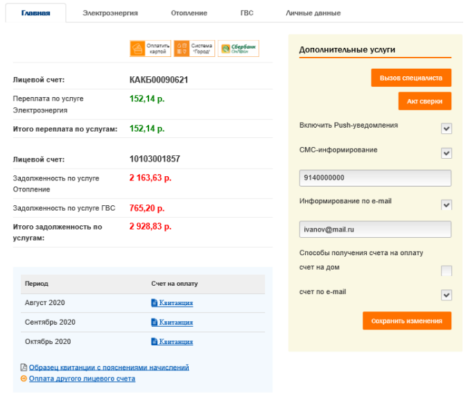 Conto personale Irkutskenergosbyt