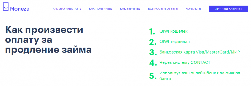 Личный кабинет Moneza Online