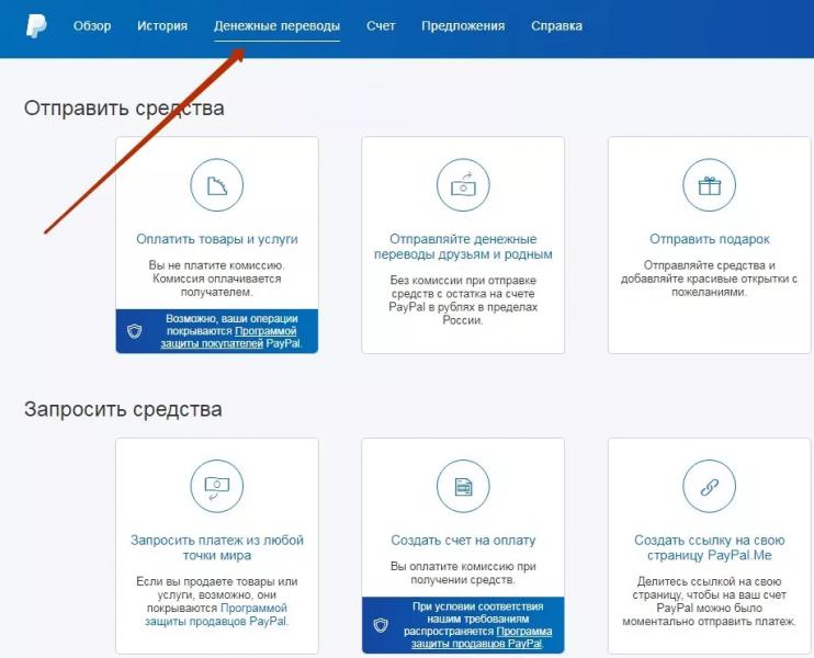 Личный кабинет PayPal